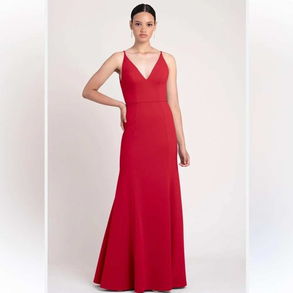 BHLDN Mermaid Maxi Gown Dress V-Neck Spaghetti Strap Formal Evening Red Size 6